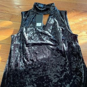 Velvet black tank top with high neck